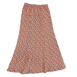 Vintage Hanmade Floral Midi Skirt Brown Orange Cottagecore A Line Boho Size M